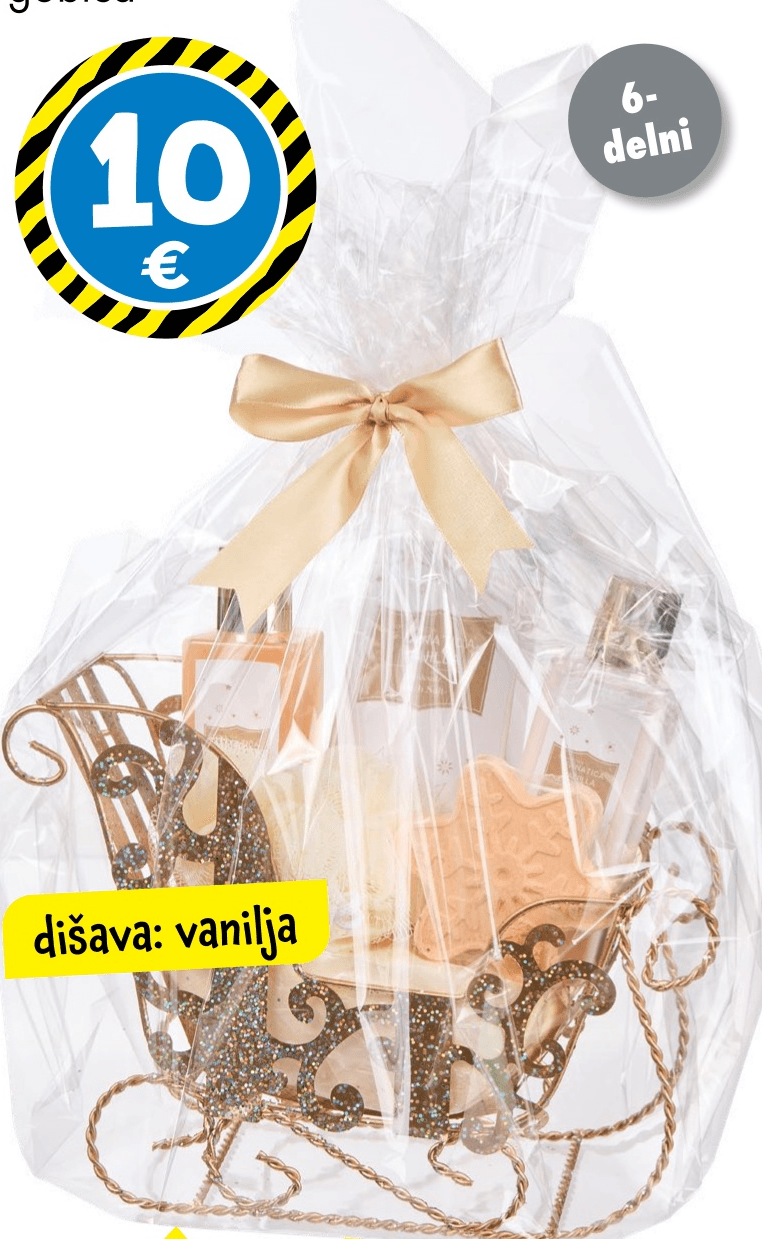 Darilni set 200 ml penasta kopel, 200 ml losjon za telo, 150 g sol za kopel, 45 g dodatek za kopel v obliki snežinke, 15 g mrežasta gobica - Akcija v trgovini Tedi