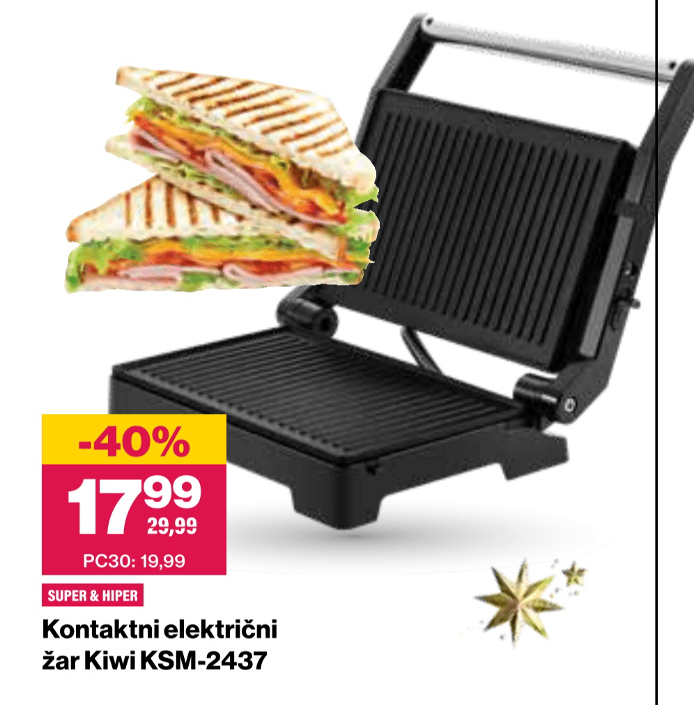 Kontaktni električni žar Kiwi KSM-2437 - Akcija v trgovini Mercator