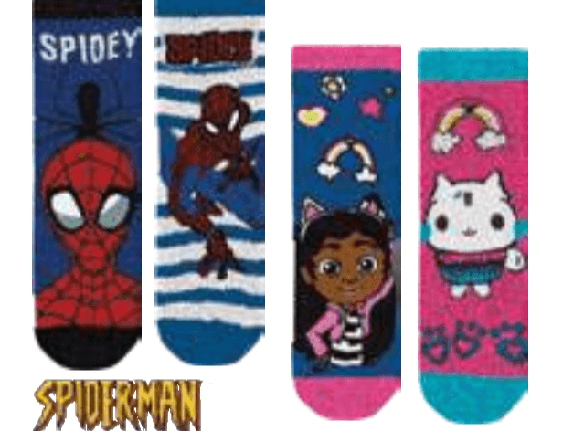 2X Otroške nogavice 2X SPIDERMAN, GABBY'S DOLLHOUSE - Akcija v trgovini E.Leclerc