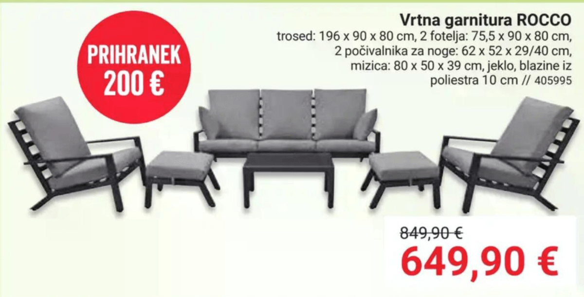 Vrtna garnitura ROCCO - Akcija v trgovini Pevex