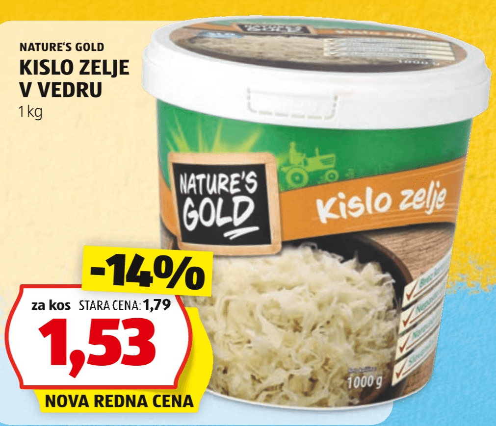 Kislo Zelje v Vedru 1 kg NATURE'S GOLD - Akcija v trgovini Hofer
