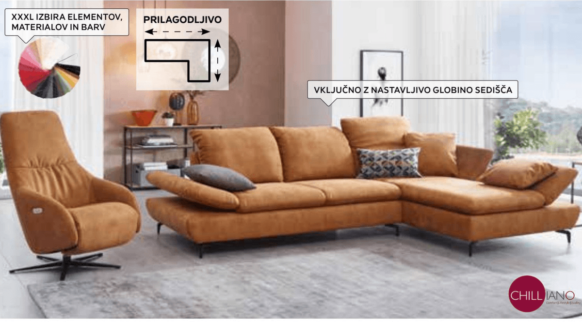 Sedežna garnitura sestav, dim. 315 X 200 cm CHILLIANO - Akcija v trgovini Lesnina