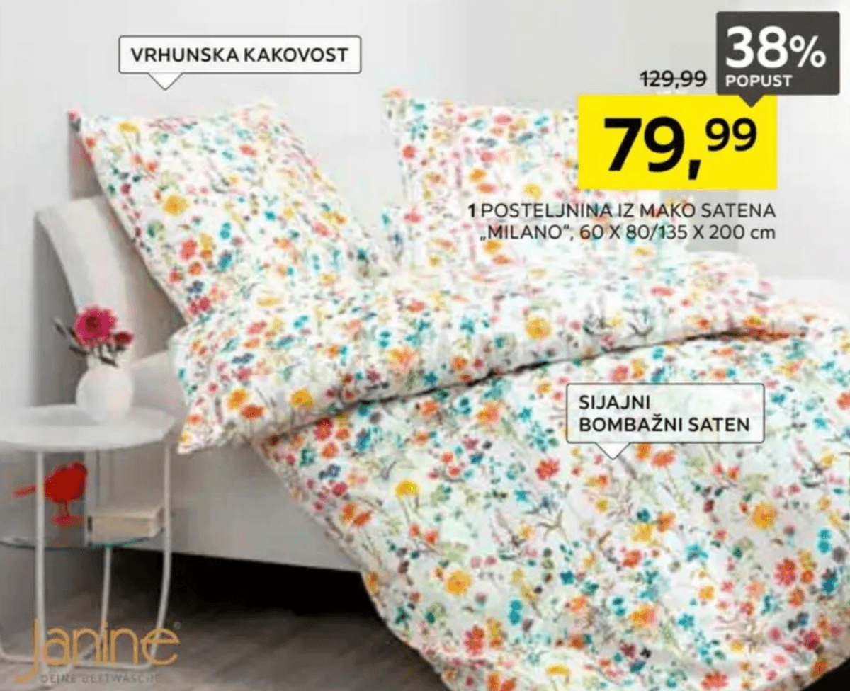 Janine Posteljnina iz makosatena Milano 60 X 80/135 X 200 cm - Akcija v trgovini Lesnina