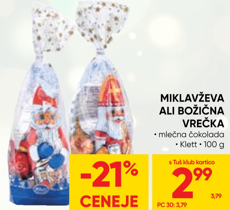 Miklavževa ali Božična vrečka 100 g Klett - Akcija v trgovini Tuš