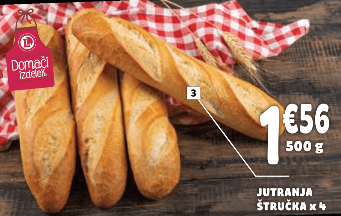 Jutranja štručka 500 g Domači izdelek - Akcija v trgovini E.Leclerc