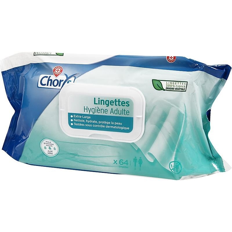 Čistilni robčki Chorys Lingettes Hygiène Adulte 64/1 - Akcija v trgovini E.Leclerc