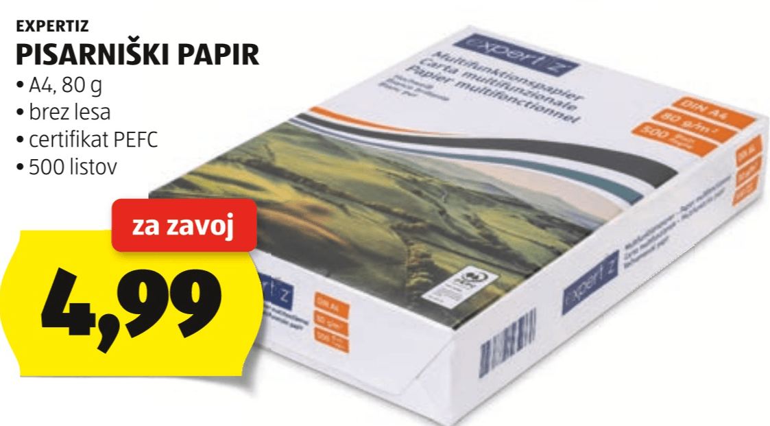 Pisarniški papir 500 listov expertiz - Akcija v trgovini Hofer