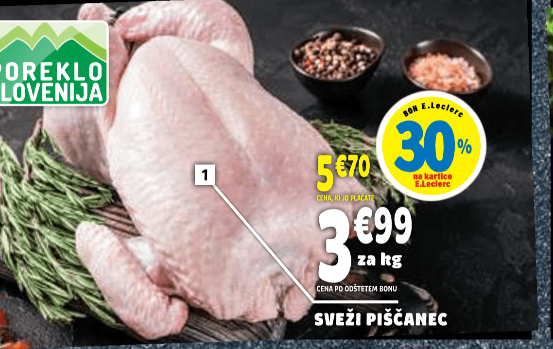 Sveži piščanec - Akcija v trgovini E.Leclerc