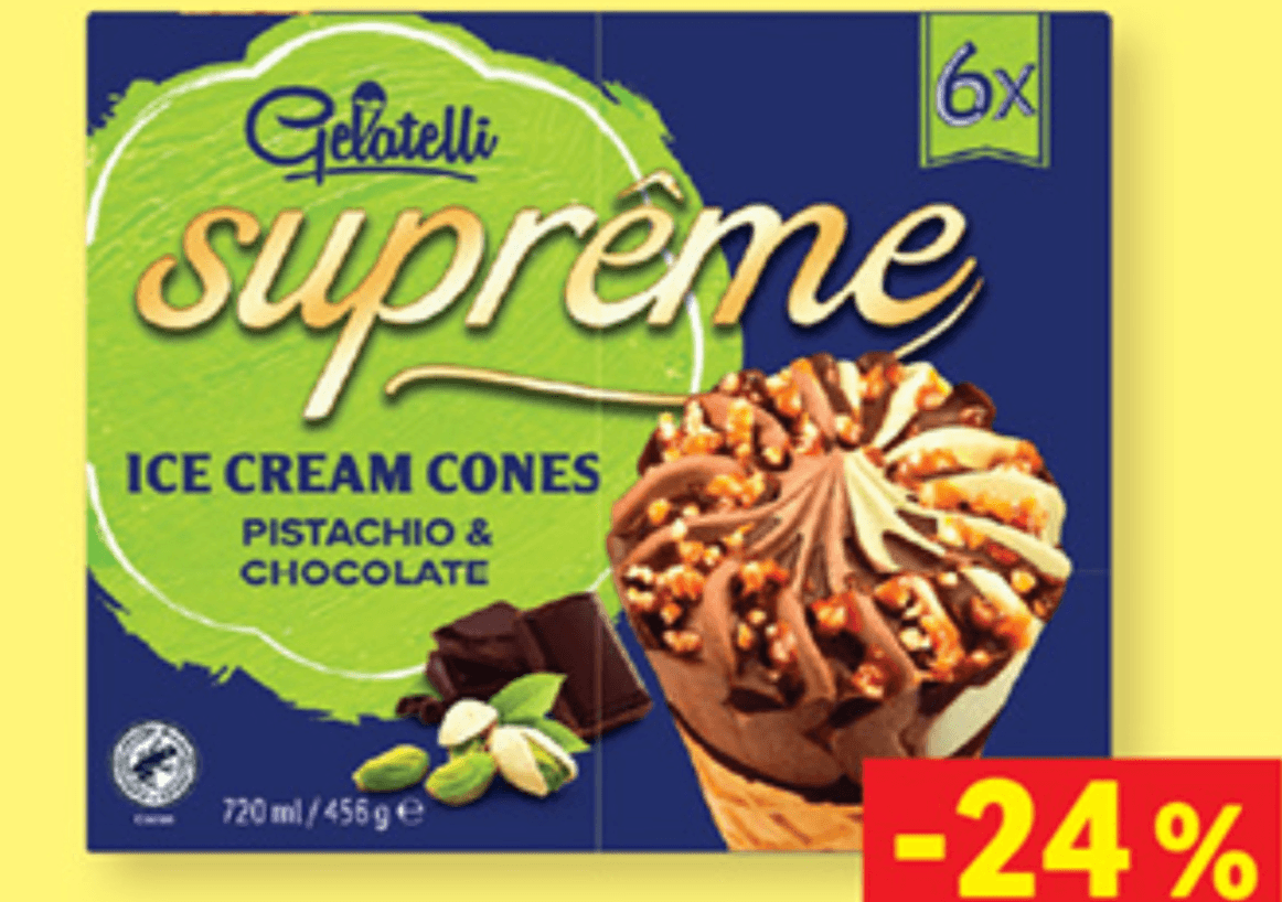 Gelatelli Premium korneti 6 x 120 ml - Akcija v trgovini Lidl