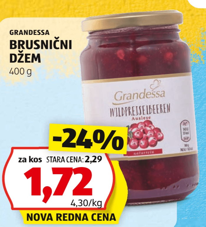 Grandessa Brusnični džem 400 g - Akcija v trgovini Hofer