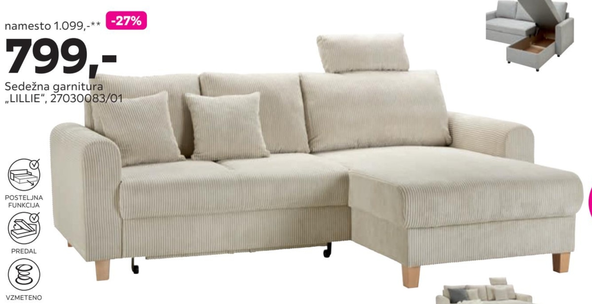 Sedežna garnitura „LILLIE" - Akcija v trgovini Mömax