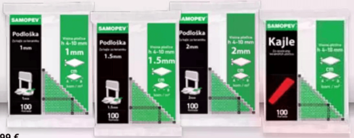 Podložke in zagozde SAMOPEV 1/1,5/2 mm - Akcija v trgovini Pevex