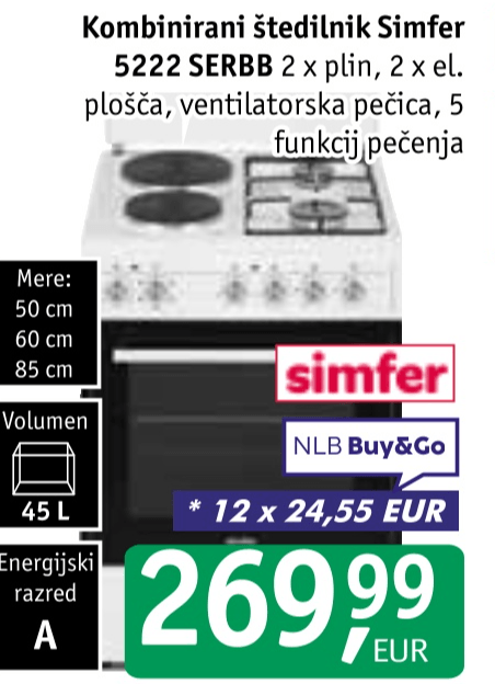 Kombinirani štedilnik Simfer 5222 SERBB 45 L - Akcija v trgovini Jager