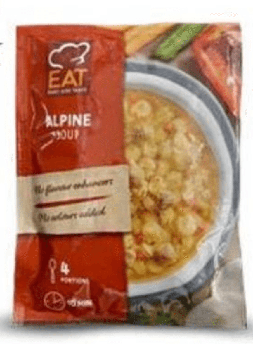 Bistra juha z govejimi cmoki in testeninami 58 g Alpine - Akcija v trgovini Eurospin