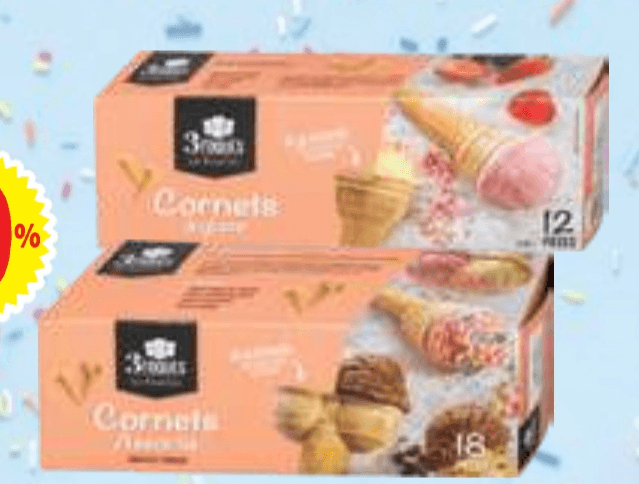 Korneti za sladoled 3Toques 18/1,75 g ali 12/1,50 g - Akcija v trgovini E.Leclerc