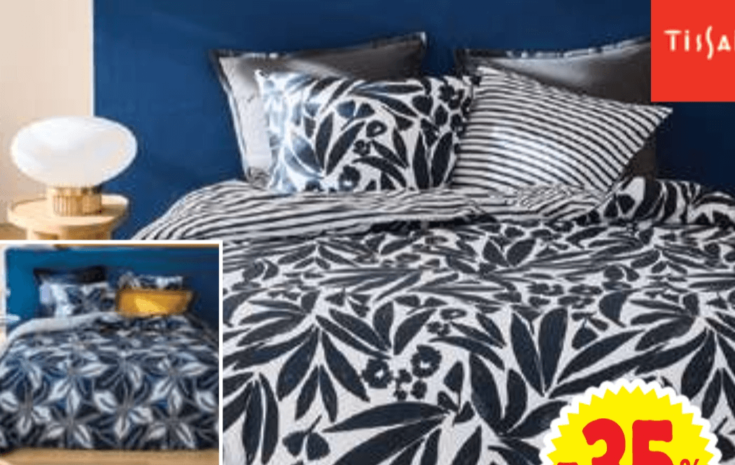 Posteljni komplet "Black & White" 200 x 200 + 2x 63 x 63 cm Tissala - Akcija v trgovini E.Leclerc