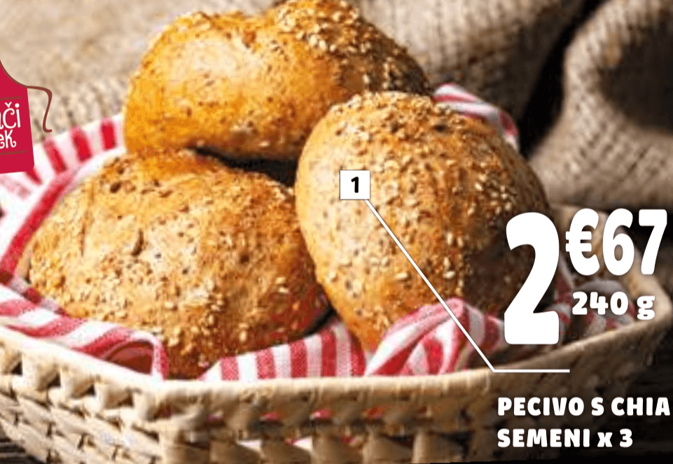 PECIVO S CHIA SEMENI 3 kosi, 240 g - Akcija v trgovini E.Leclerc