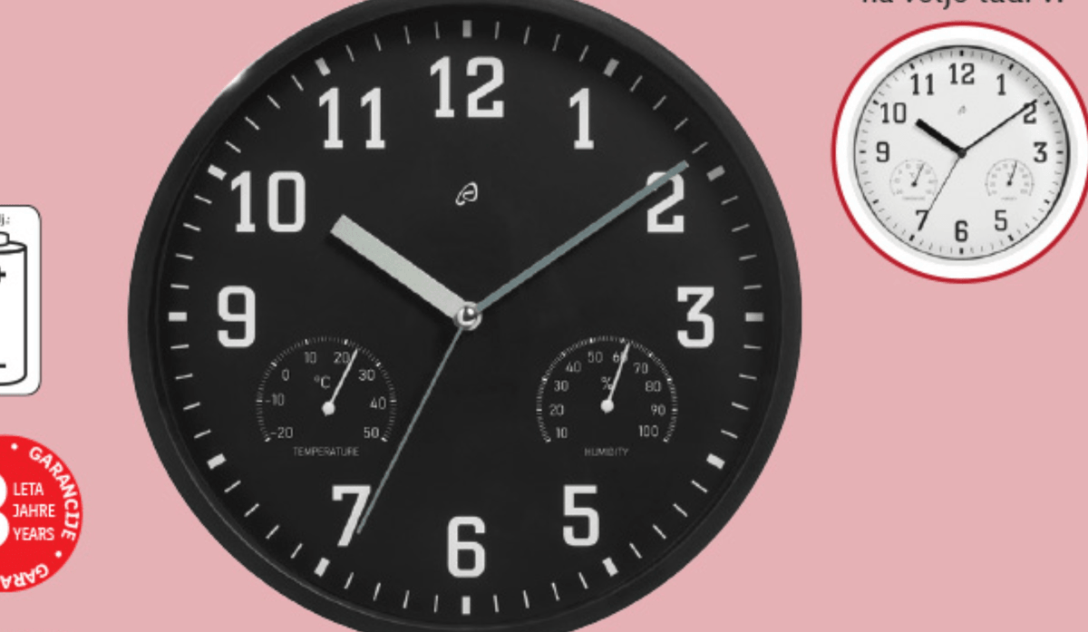 AURIOL Stenska ura s termometrom in merilnikom vlažnosti zraka - Akcija v trgovini Lidl