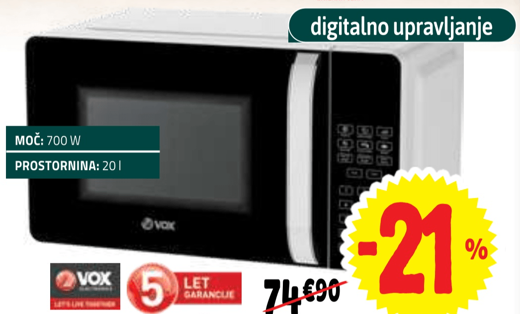 Vox Mikrovalovna pečica MWH-MD35W - Akcija v trgovini E.Leclerc