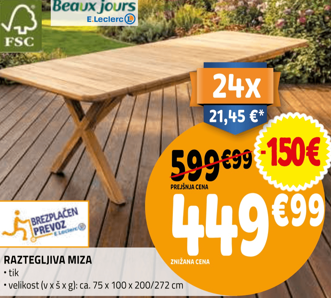 Raztegljiva miza Beaux jours - Akcija v trgovini E.Leclerc