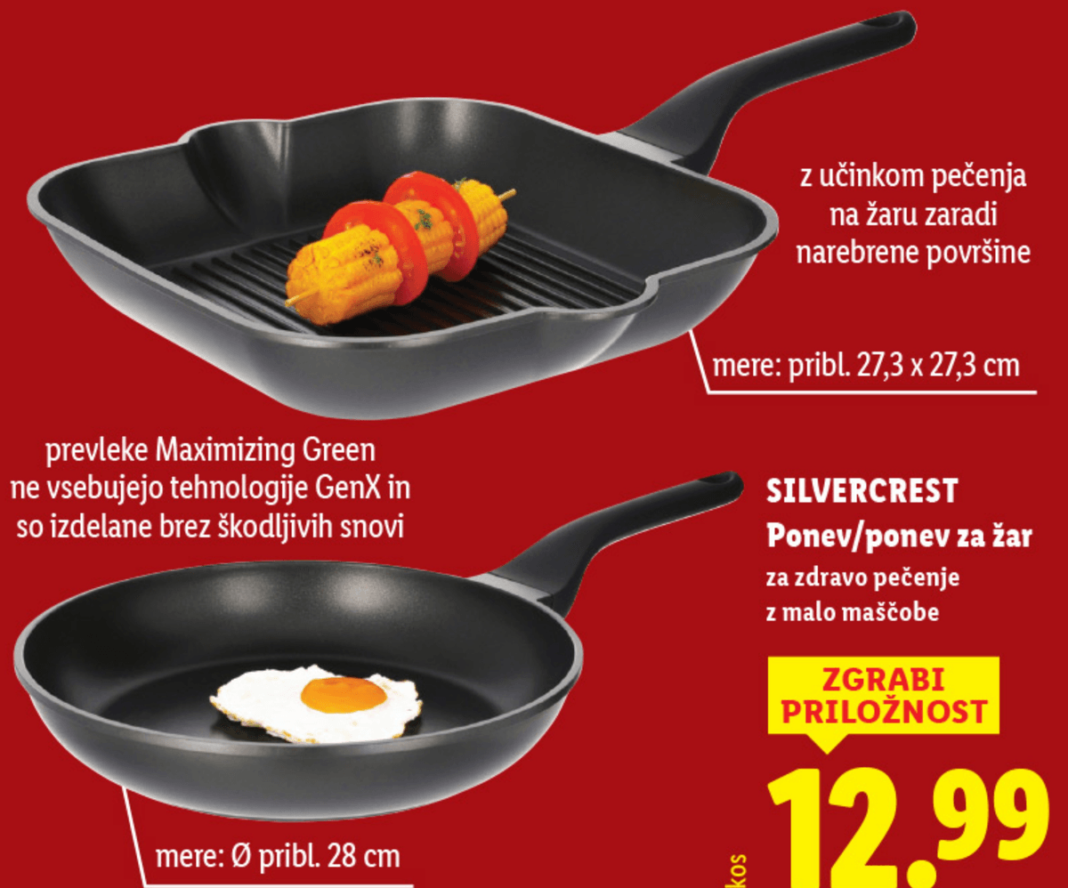 SILVERCREST Ponev/ponev za žar Ponev: Ø pribl. 28 cm, Ponev za žar: pribl. 27,3 x 27,3 cm - Akcija v trgovini Lidl