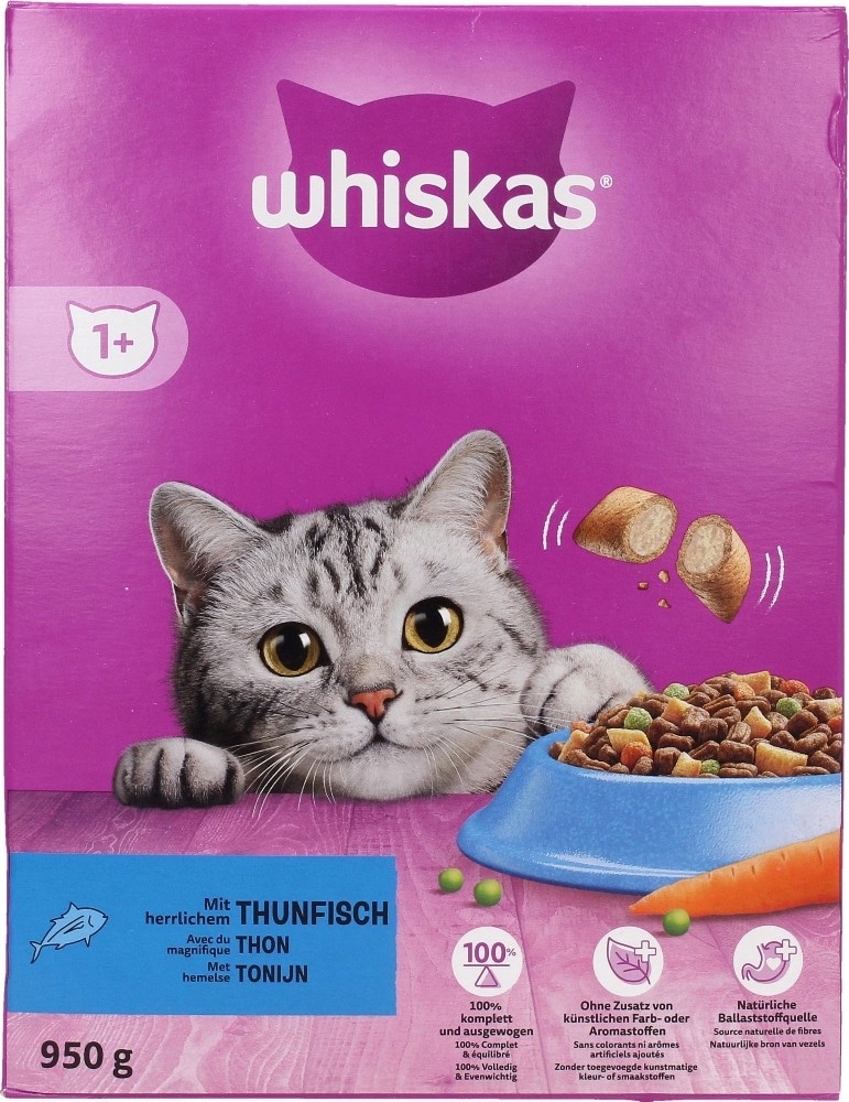 Suha hrana za mačke Whiskas več vrst, različne gramature Akcija v trgovini E.Leclerc
