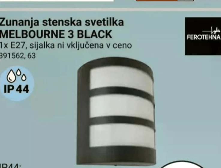 Zunanja stenska svetilka MELBOURNE 3 BLACK Ferotehna - Akcija v trgovini Pevex