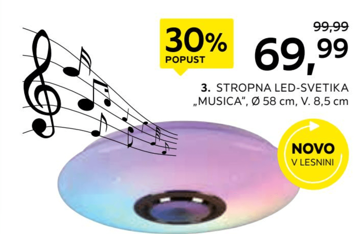 Stropna LED-svetilka „MUSICA" - Akcija v trgovini Lesnina