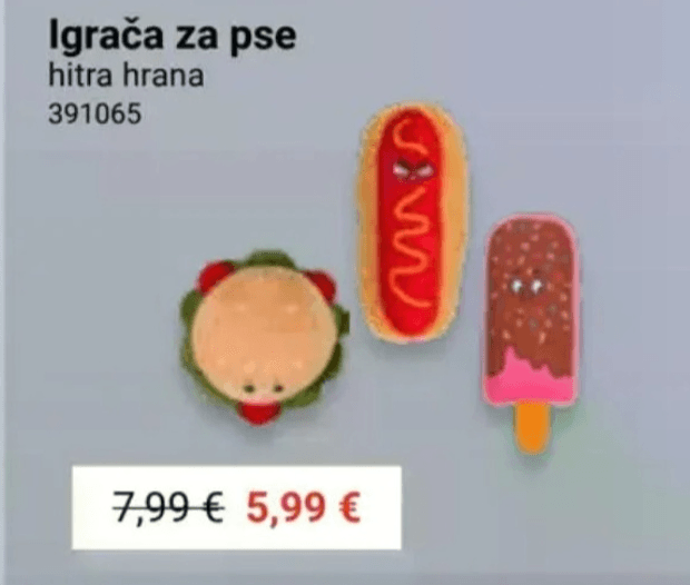 Igrača za pse hitra hrana - Akcija v trgovini Pevex