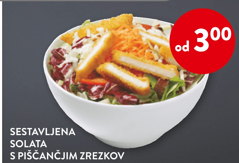 Sestavljena solata s piščančjim zrezkom pakirano cca 300 g - Akcija v trgovini Spar