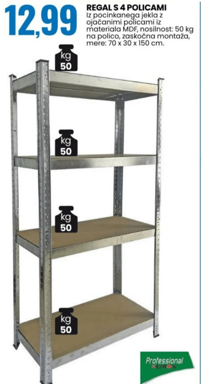 Professional KEIROS Regal s 4 policami - Akcija v trgovini Eurospin