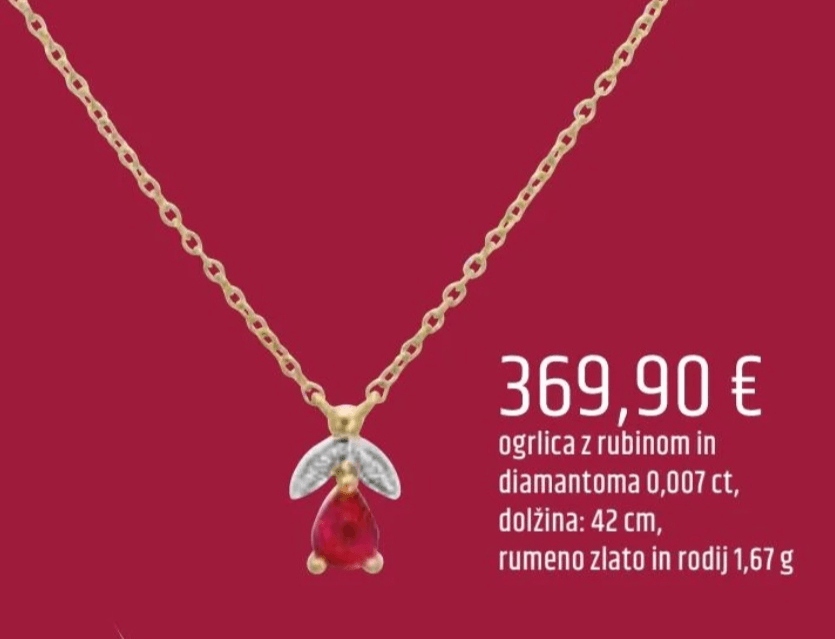 Ogrlica z rubinom in diamantoma - Akcija v trgovini E.Leclerc