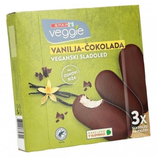 Spar Veggie sladoled vanilija in mandelj ali vanilija in čokolada 3 x 90 ml Akcija v trgovini Spar