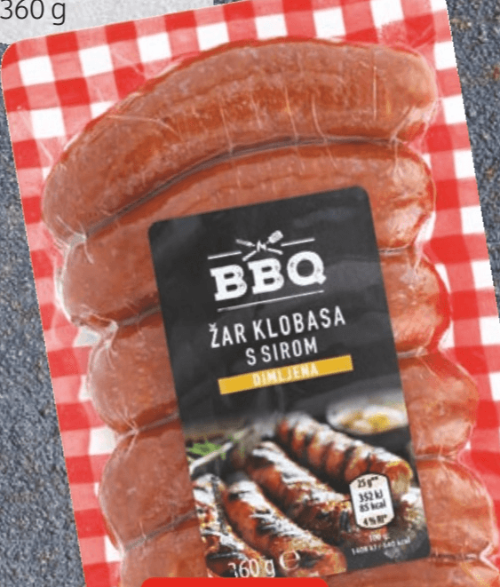 BBQ Žar klobasa s sirom dimljena 360 g Akcija v trgovini Hofer