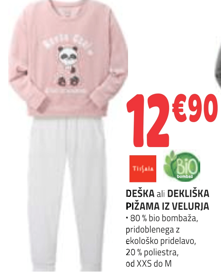 Deška ali dekliška pižama iz velurja Tissaïa - Akcija v trgovini E.Leclerc