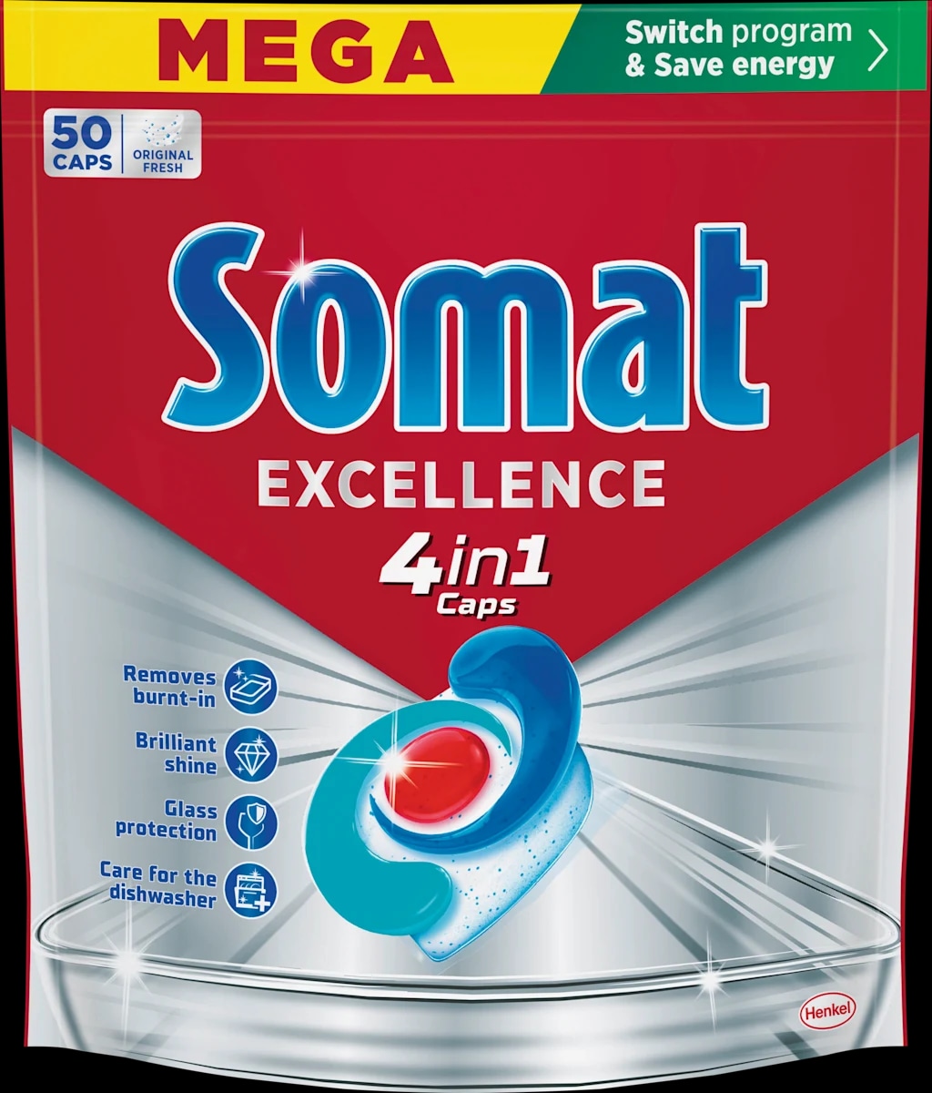Somat detergent za strojno pomivanje posode kapsule 54/1, 4 v 1 60/1, 3 v 1 70/1, All in One 85/1, gel, Grease Cutting 76 pranj/2 x 684 ml Akcija v trgovini Tuš