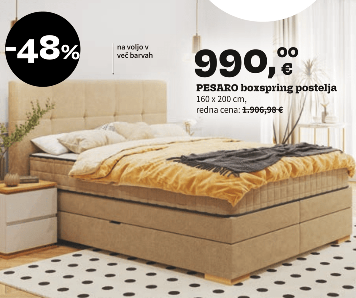 PESARO boxspring postelja 160 x 200 cm - Akcija v trgovini Prima