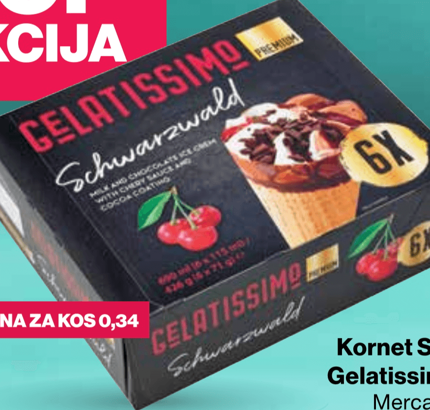 Kornet Schwarzwald 6 x 115 ml Gelatissimo Premium - Akcija v trgovini Mercator
