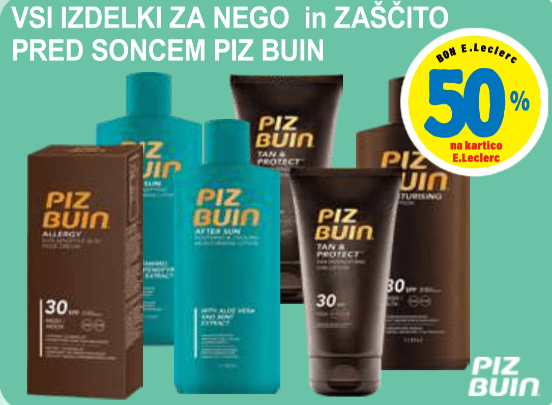 Piz Buin izdelki za nego in zaščito pred soncem - Akcija v trgovini E.Leclerc