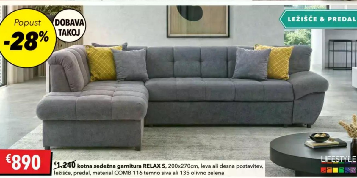 Kotna sedežna garnitura RELAX S - Akcija v trgovini Harvey Norman