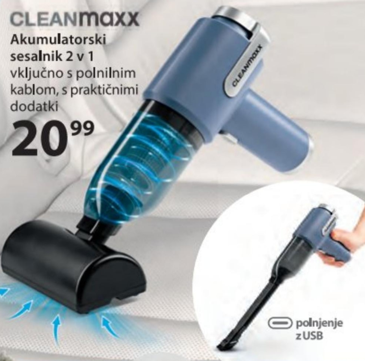 CLEANMaxx Akumulatorski sesalnik 2 v 1 - Akcija v trgovini NKD