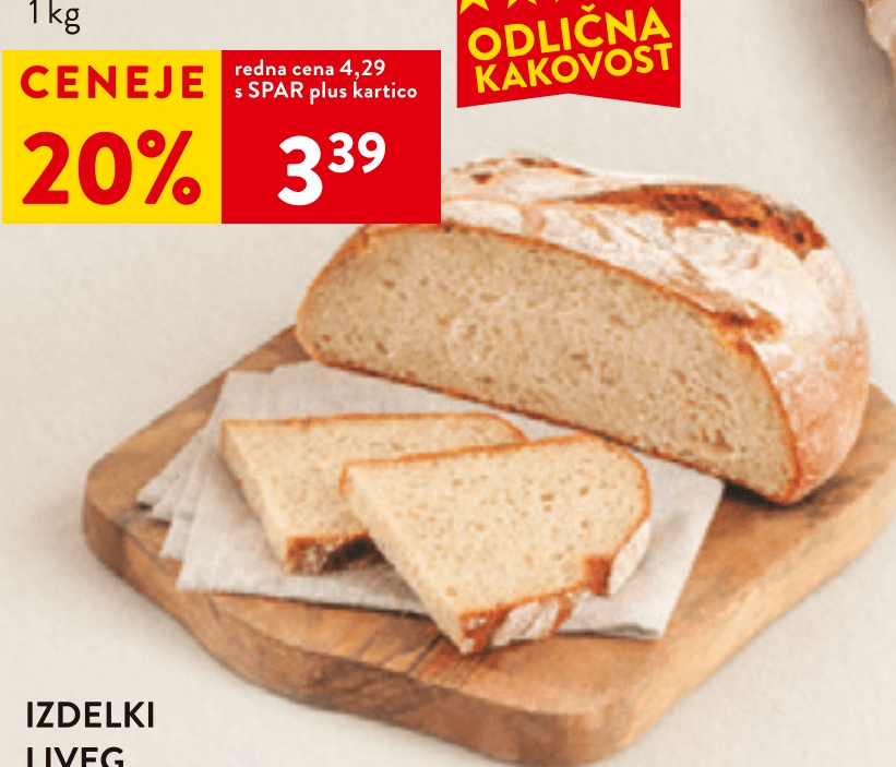 Podeželski hlebec 1 kg Pekarna SPAR - Akcija v trgovini Spar