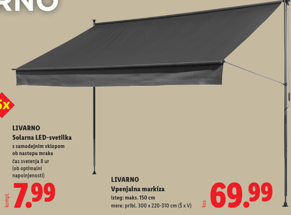 LIVARNO Vpenjalna markiza - Akcija v trgovini Lidl