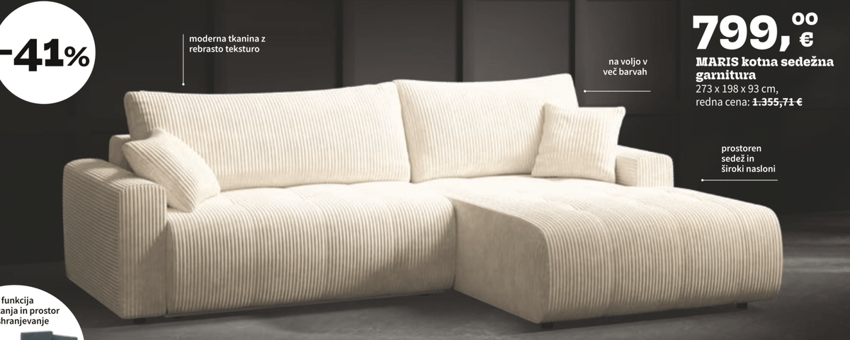 MARIS kotna sedežna garnitura - Akcija v trgovini Prima