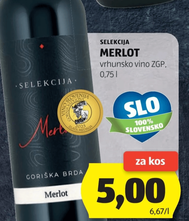SELEKCIJA MERLOT 0,75l - Akcija v trgovini Hofer