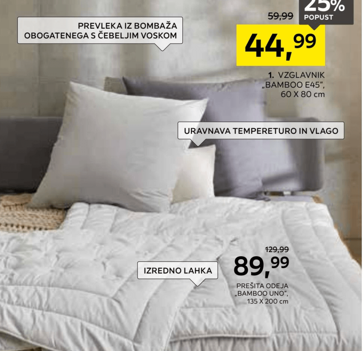 Vzglavnik „BAMBOO E45" 60 X 80 cm, 750 g billerbeck - Akcija v trgovini Lesnina