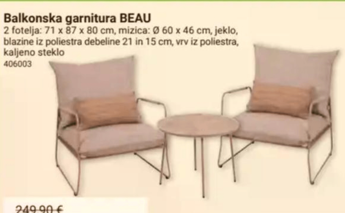 Balkonska garnitura BEAU - Akcija v trgovini Pevex