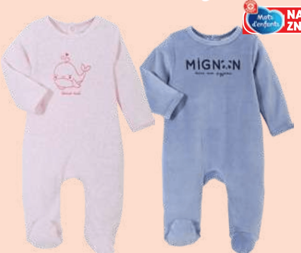 Deški ali dekliški spalni pajac iz velurja Mots d'enfants - Akcija v trgovini E.Leclerc