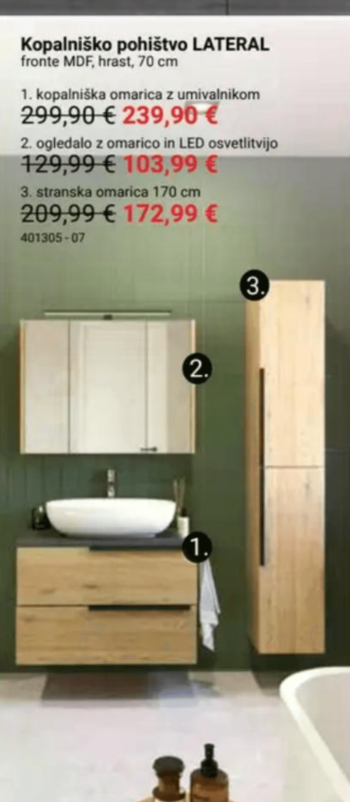 Kopalniška omarica z umivalnikom LATERAL 70 cm - Akcija v trgovini Pevex