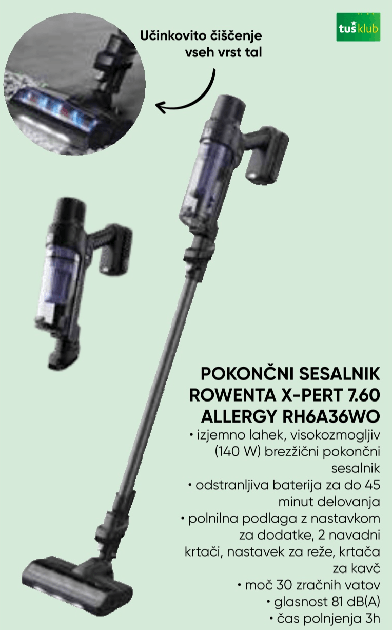 Pokončni sesalnik Rowenta X-Pert 7.60 Allergy RH6A36WO - Akcija u trgovini Tuš